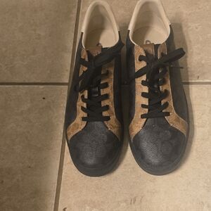 Coach Black and Tan Leather Sneakers